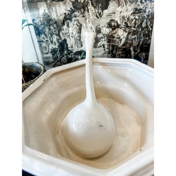 California Pottery Soup Tureen & Lazy Susan Set – 8-Piece‎ White Ceramic MCM - Picture 3 of 10